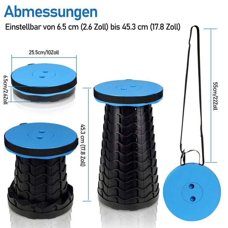 Tragbarer Klappstuhl klappbarer Campinghocker Gartenstuhl für Camping,Picknick 45x26CM Blau