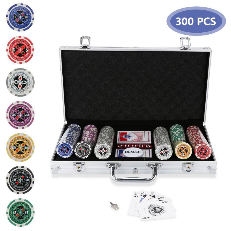 Pokerkoffer Laser Pokerchips Poker mit Aluminium-Gehäuse Silber Koffer-300 Chips