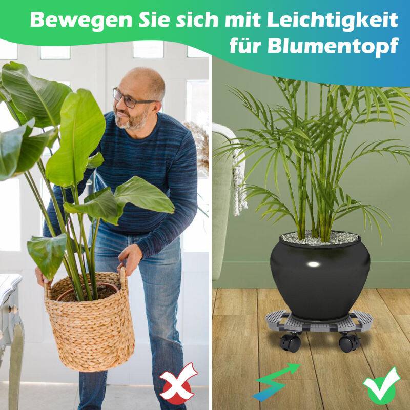 1x Pflanzenroller Blumenroller Rollbrett bis 80 Kg WPC 30 x 30 x 7.5 cm Rund Grau