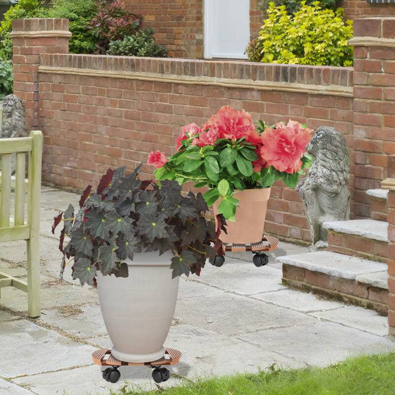 1x Pflanzenroller Blumenroller Rollbrett bis 80 Kg WPC 30 x 30 x 7.5 cm Rund Braun