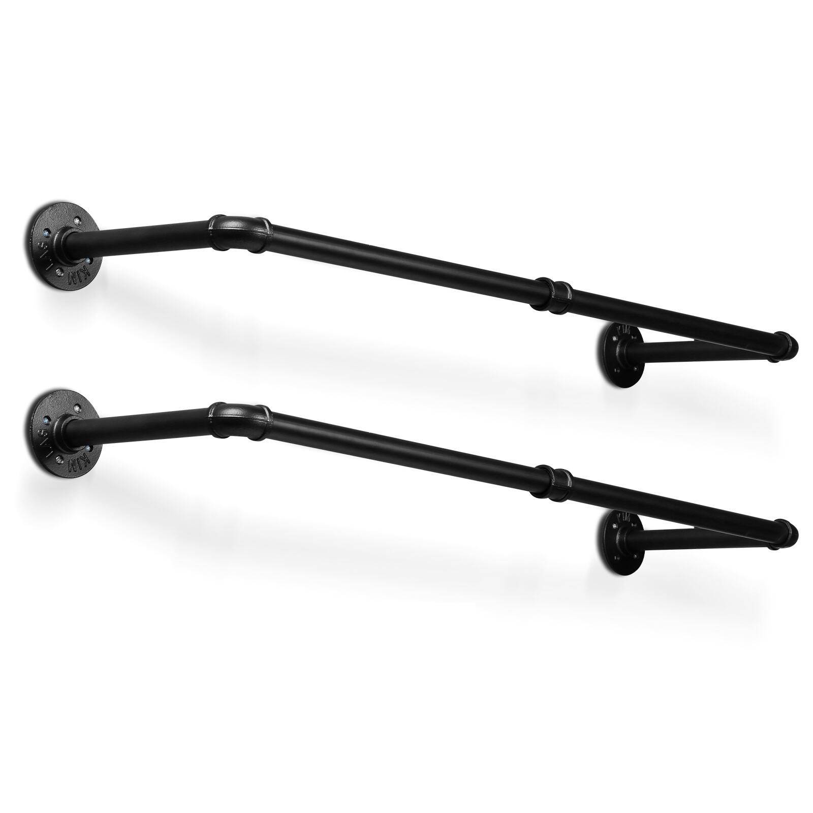 2er Set Garderobenstange Kleiderstange Garderobe Halter Kleiderständer Metall Schwarz Wand Schwerlast Wandmontage im Industrie-Design, mit 24 Haken