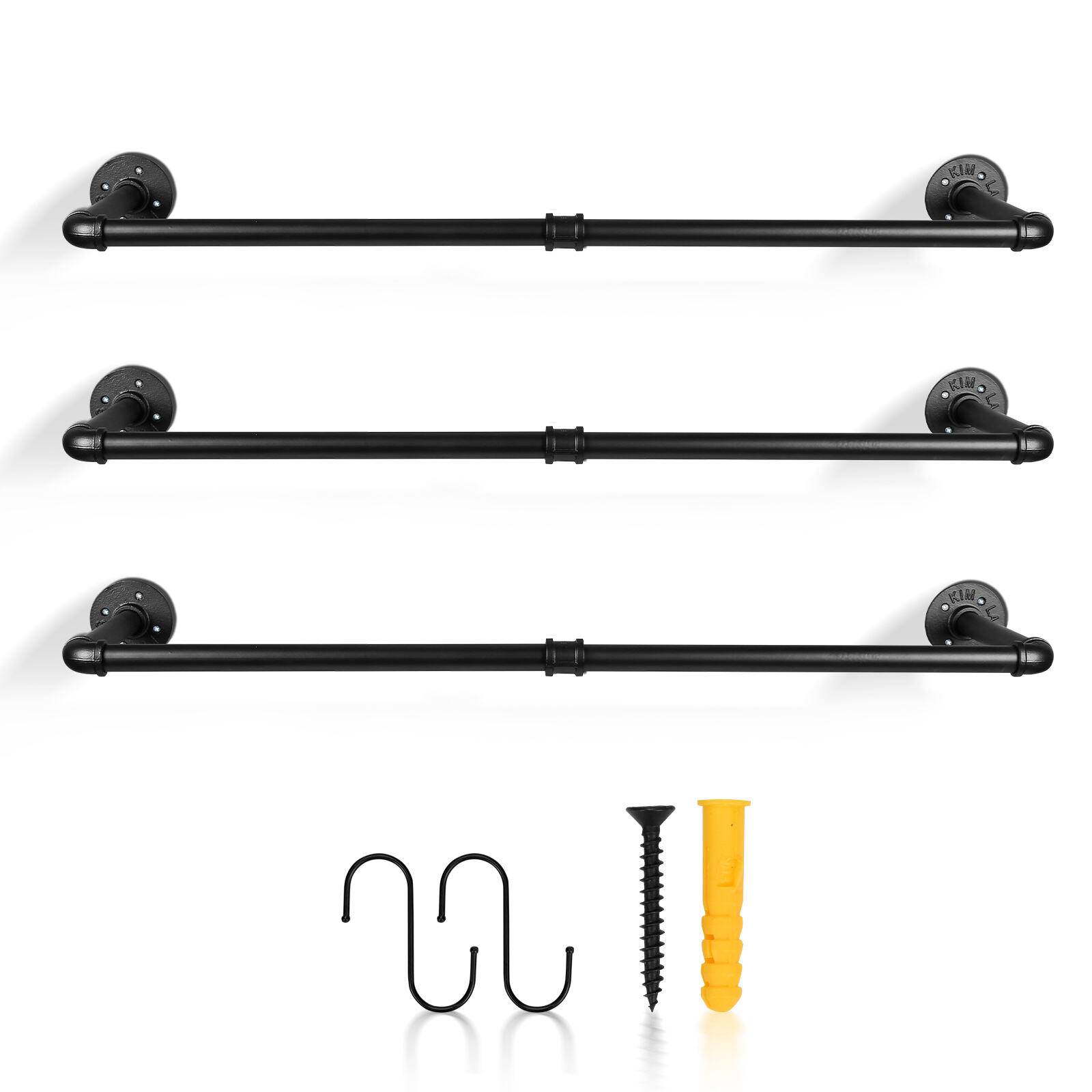 3er Set Kleiderständer für die Wand, Schwerlast Kleiderstange im Industrie-Design, Wandmontage Garderobenstange Garderobenständer mit 36 Haken, 92c