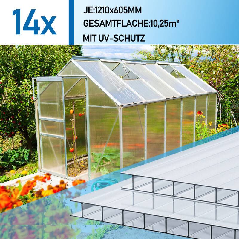 Polycarbonat Hohlkammerstegplatten 4mm Stärke Doppelstegplatte Gewächshausplatte14x Polycarbonat Hohlkammerstegplatten 4mm,10,25 m² Doppelstegplatt