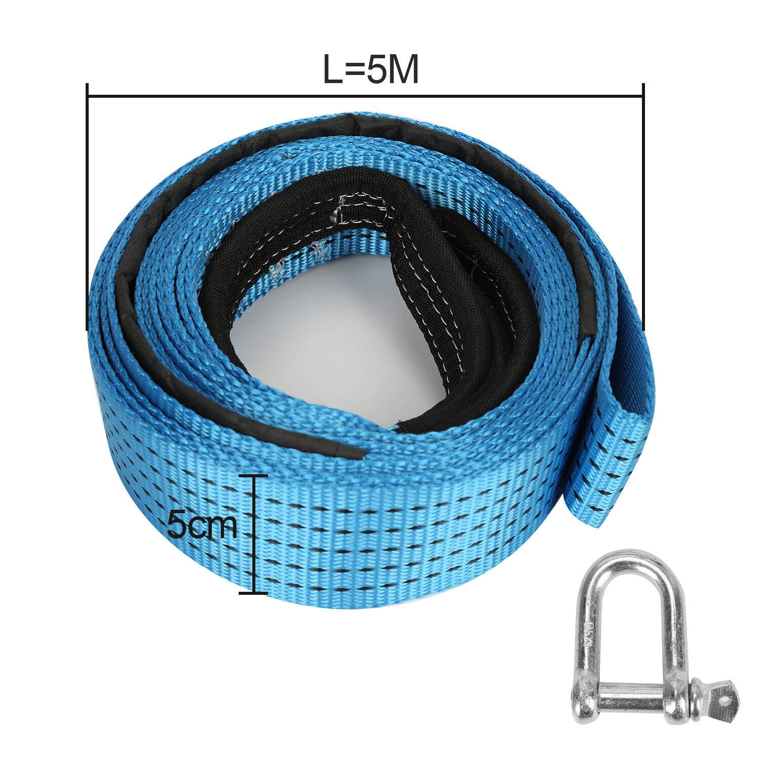 Abschleppseil mit reflektierendem Streifen 5 cm x 5 m,BlauesTragfähigkeit bis zu 8 Tonnen, mit 2 Karabinerhaken