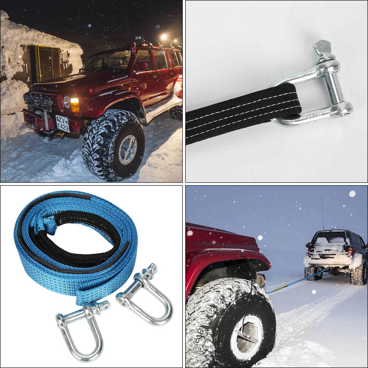 Abschleppseil mit reflektierendem Streifen 5 cm x 5 m,BlauesTragfähigkeit bis zu 8 Tonnen, mit 2 Karabinerhaken