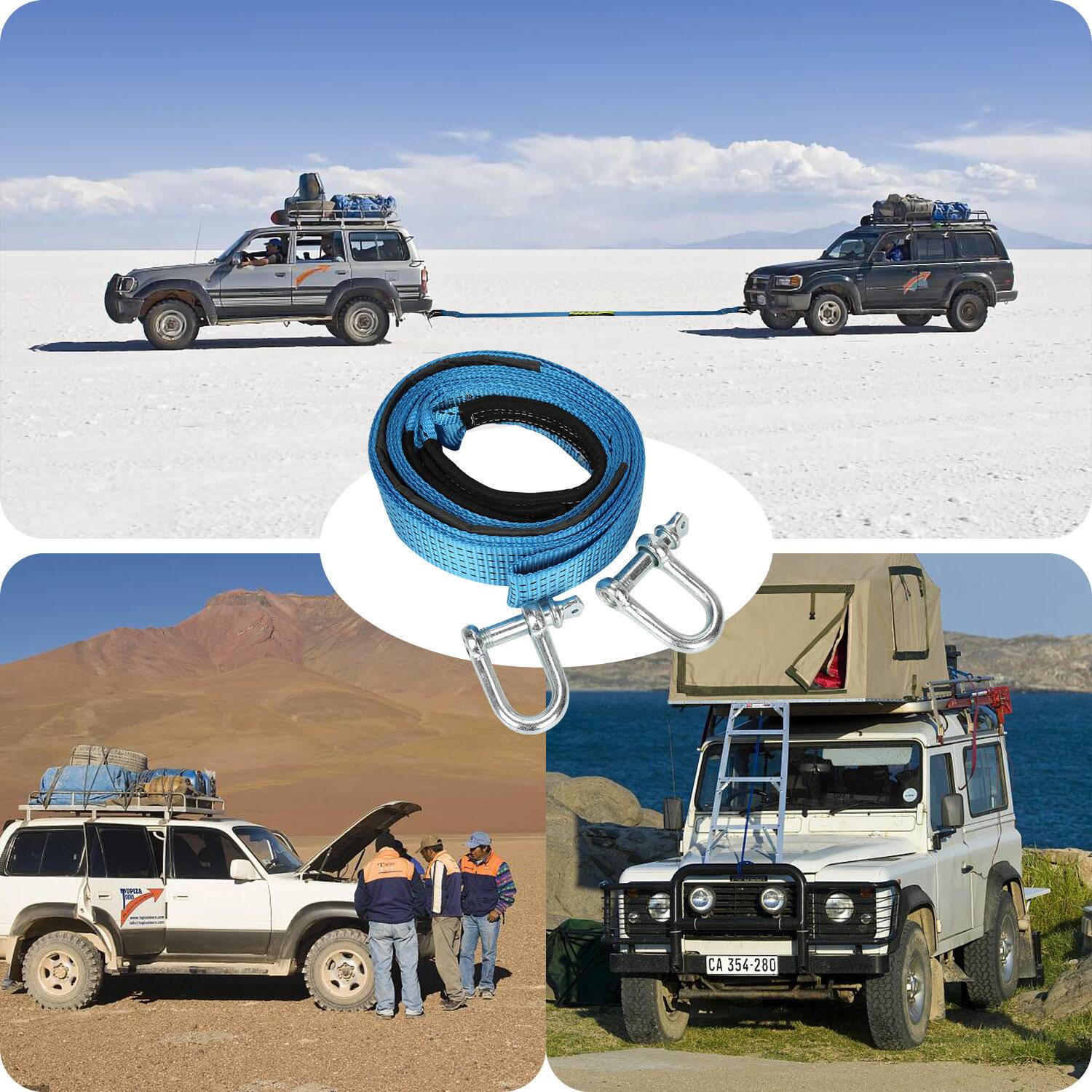 Abschleppseil mit reflektierendem Streifen 5 cm x 5 m,BlauesTragfähigkeit bis zu 8 Tonnen, mit 2 Karabinerhaken