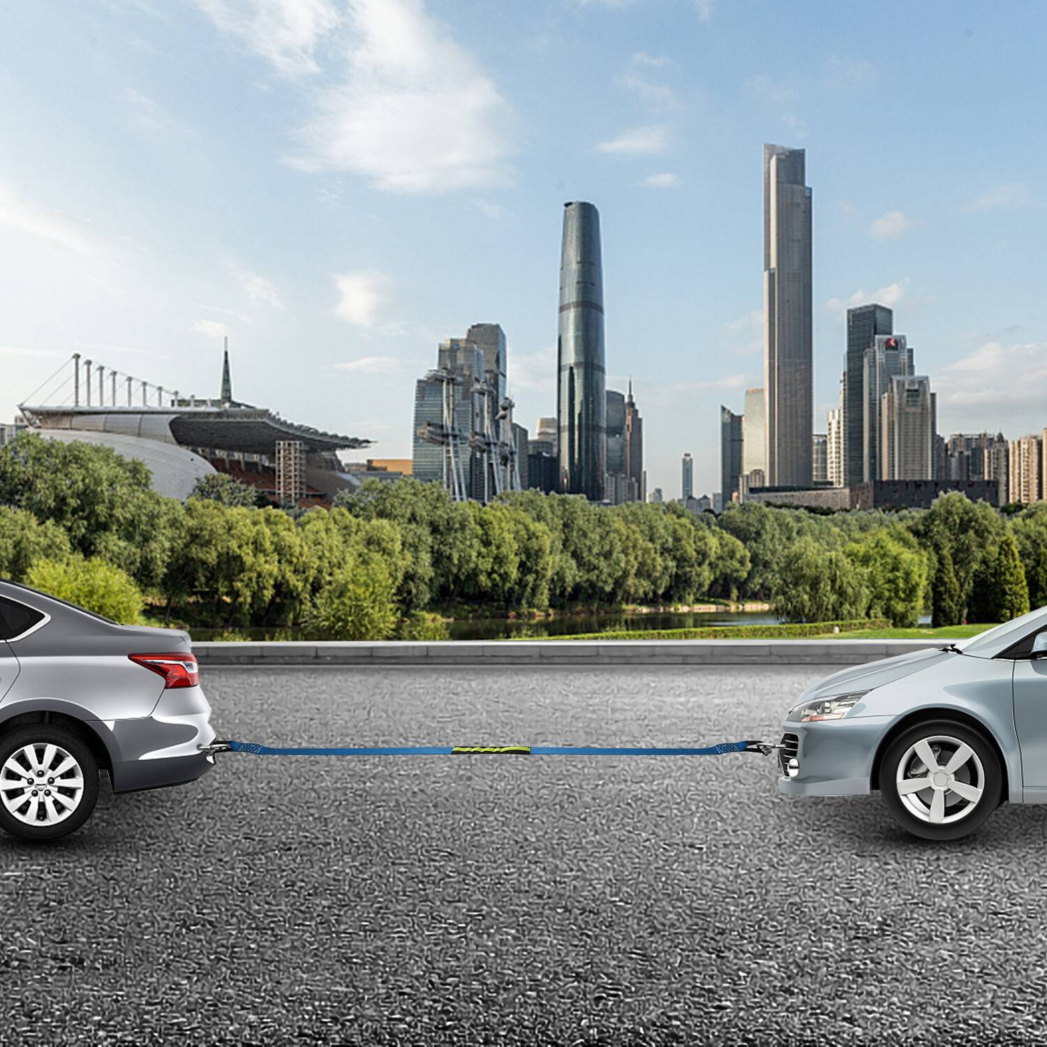 Abschleppseil, 5 cm x 5 m Tragfähigkeit bis 8 T, Autoabschleppseil mit 2 Karabinerhaken, Rettungsseil