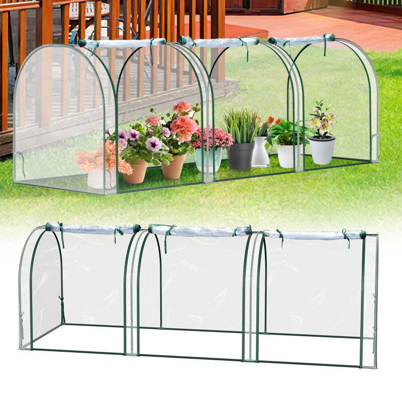 Foliengewächshaus, Gewächshaus, Treibhaus mit Tür, Frühbeet, Pflanzenhaus, Tomatengewächshaus, Folie, Stahl, transparent, 270 x 90 x 90 cm