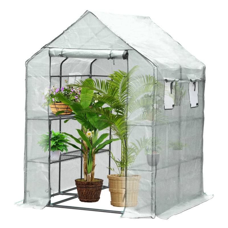 Foliengewächshaus Gewächshaus für Tomaten, mit Gitternetzfolie für Garten zur Aufzucht, Mehrweg,weiß ,143x143x195 cm