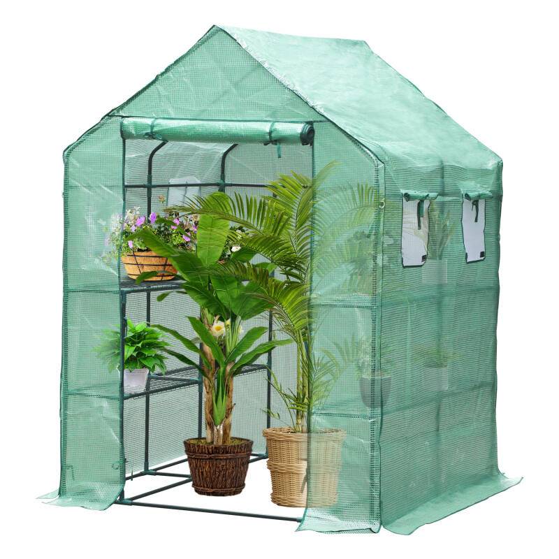Foliengewächshaus Gewächshaus für Tomaten, mit Gitternetzfolie für Garten zur Aufzucht, Mehrweg,Grün143x143x195 cm