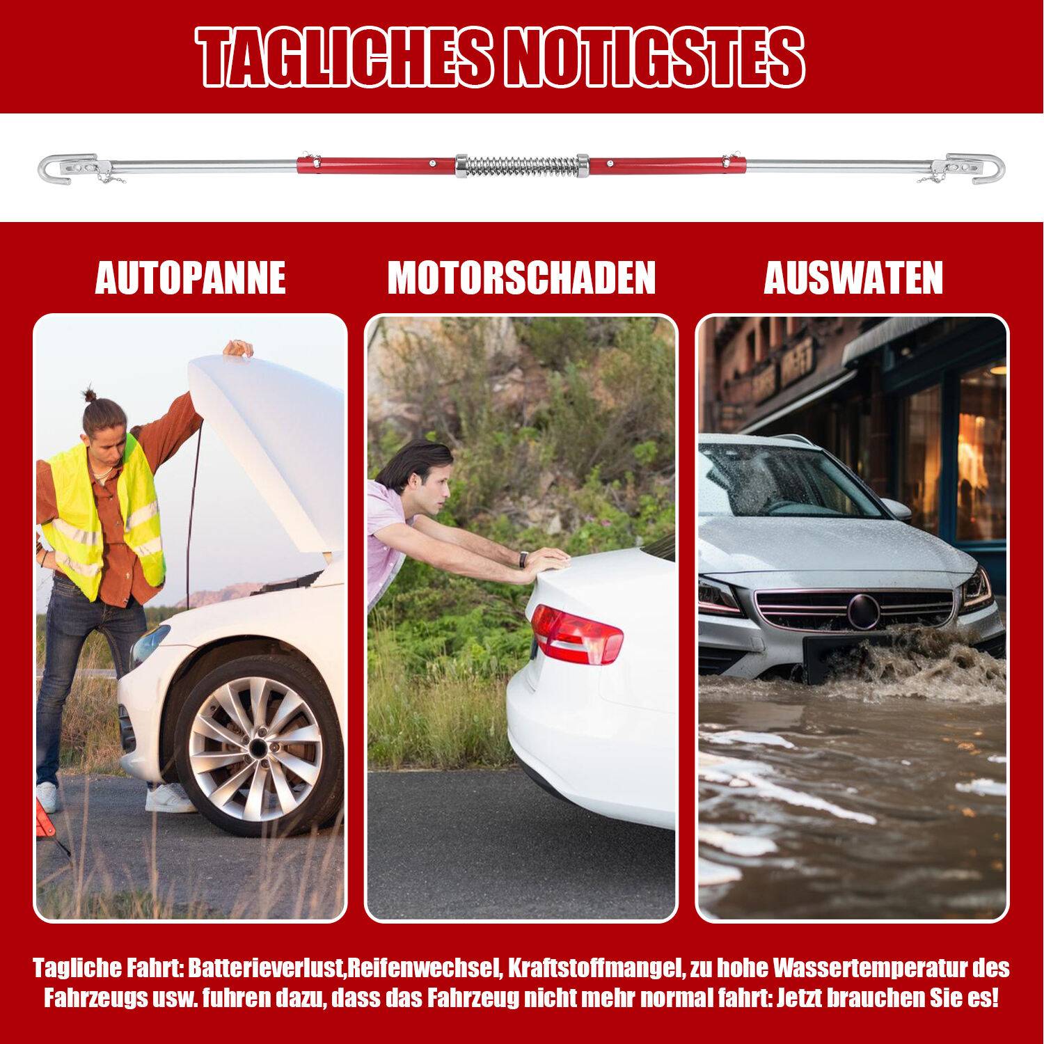 Abschleppstange bis zu2tonnen Sicherheits-Autozugstange mit Stoßdämpfer 1,8m 3 teilig