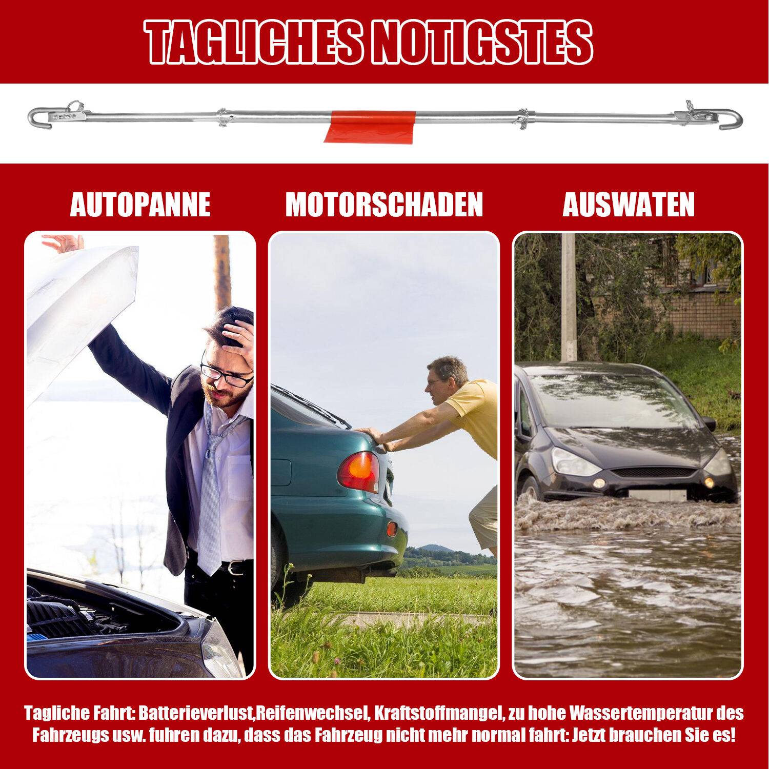 Abschleppstange Sicherheit Kfz Pannenhilfe Abschleppstange bis zu2tonnen 1,8m 3 teilig