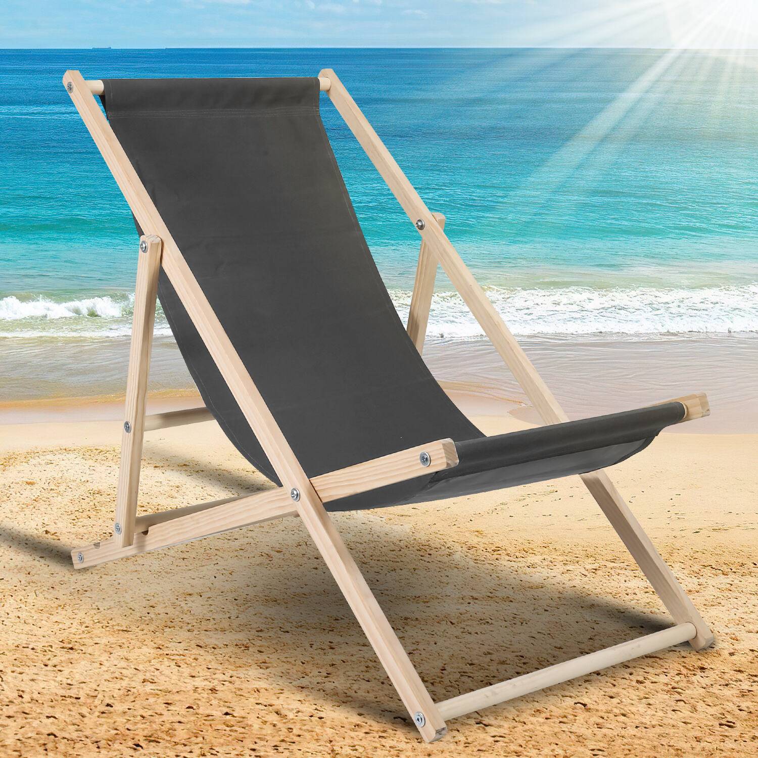 Liegestuhl Strandliegestuhl Holz Klappbar Stuhl Holzliege klappliege Stoff Grau