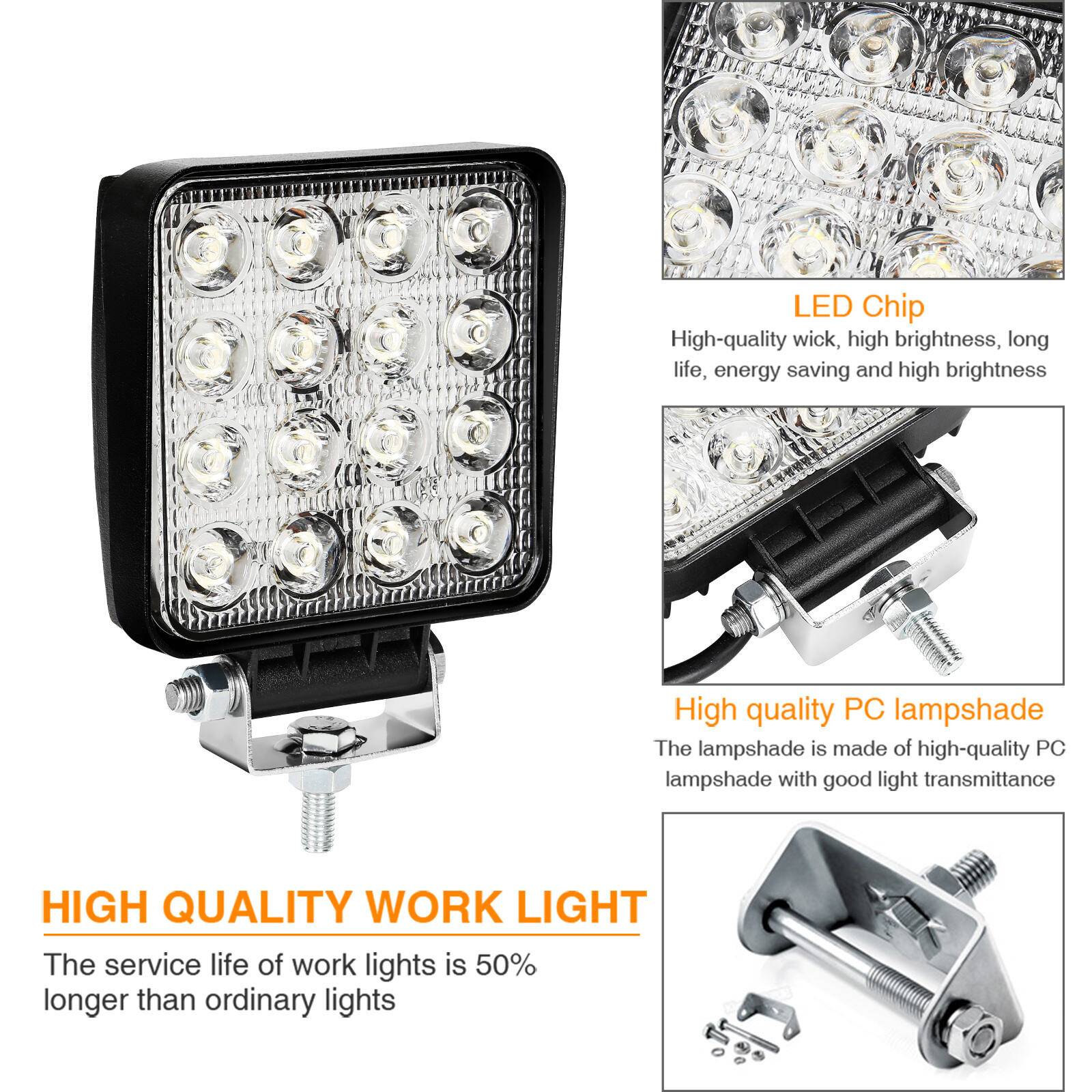 4 Stück LED Arbeitsleuchte LED Arbeitsscheinwerfer 48W 10-30V DC KFZ Scheinwerfer IP67 Offroad JEEP, Halogen, Neutralweiss, Leistungsstarkes Licht