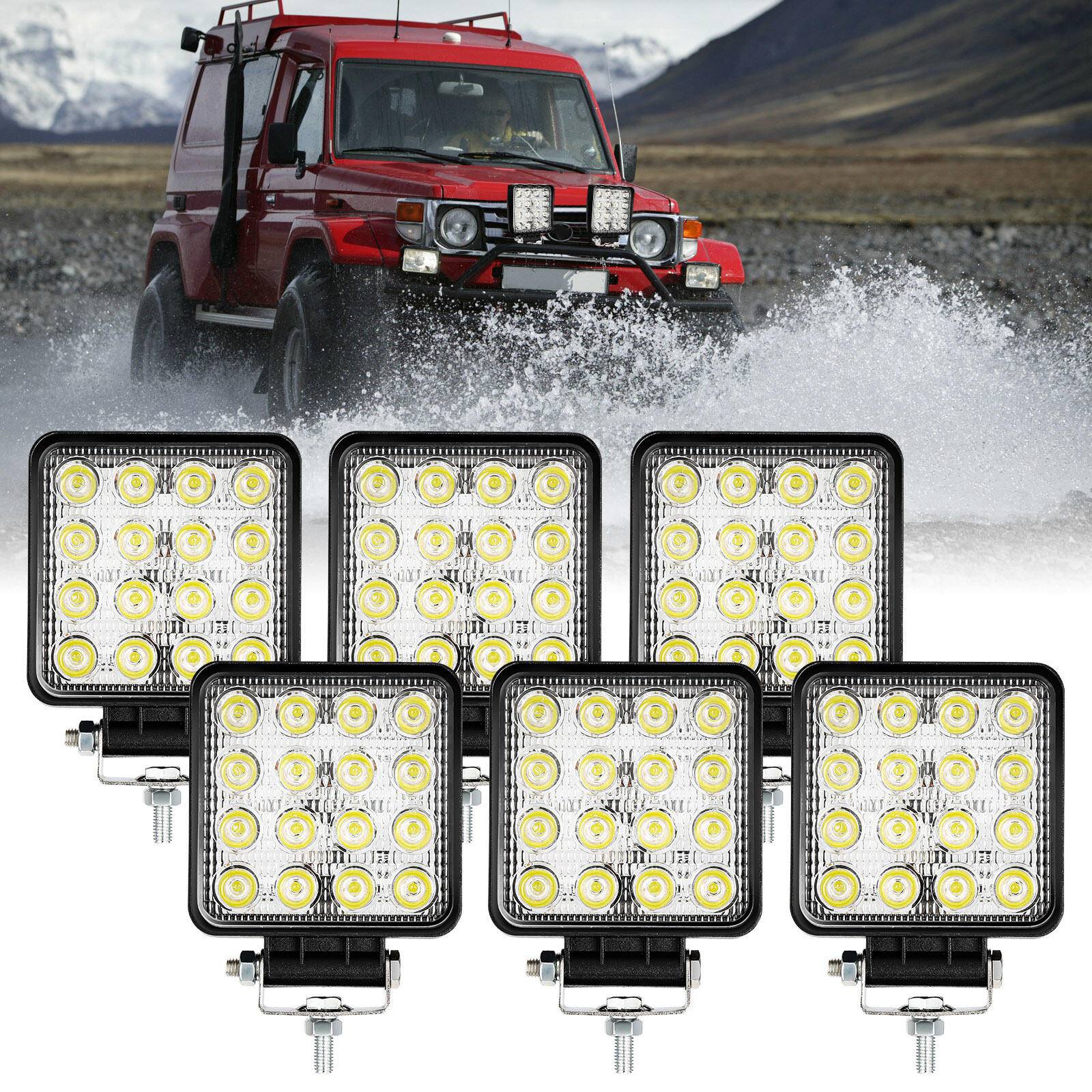 6 Stück LED Arbeitsleuchte LED Arbeitsscheinwerfer 48W 10-30V DC KFZ Scheinwerfer IP67 Offroad JEEP, Halogen, Neutralweiss, Leistungsstarkes Licht