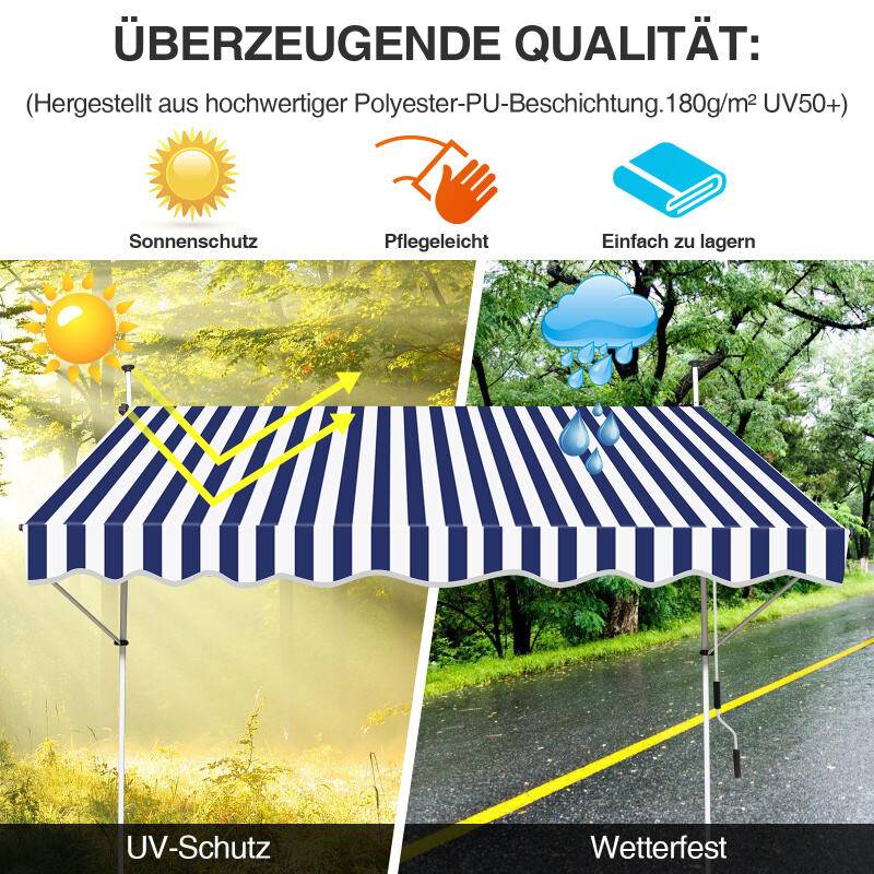 Klemmmarkise Markise ohne Bohren Höhenverstellbare Balkonmarkise Sonnenmarkise Balkon 400cm Weiß Blau