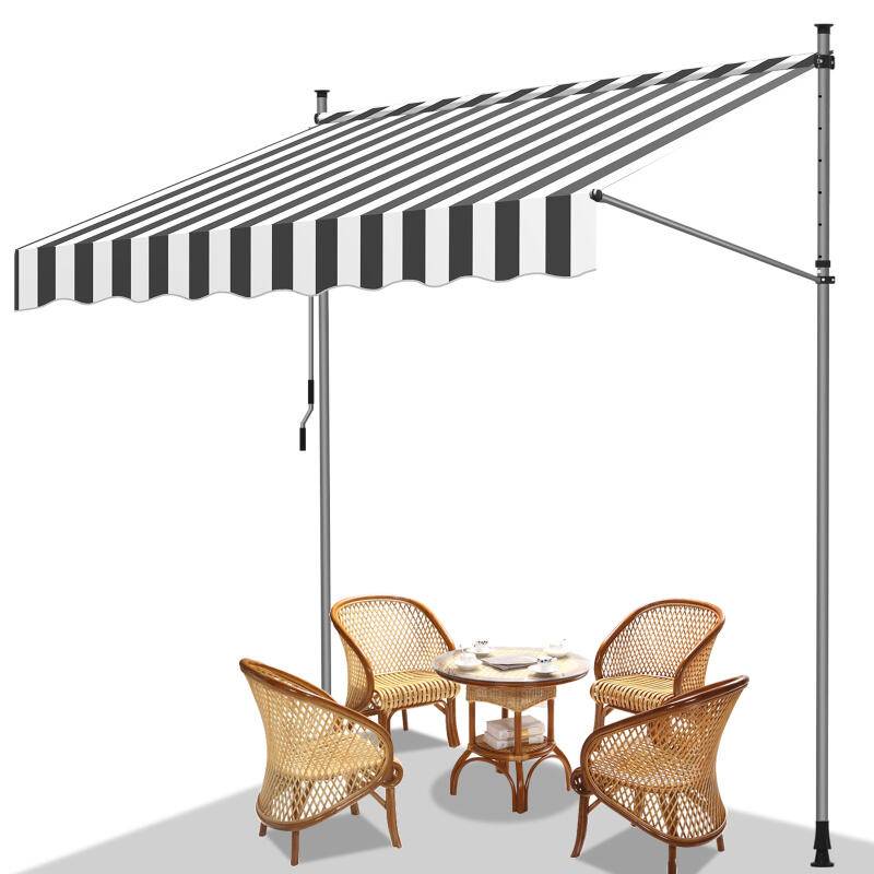 Markise ohne Bohren Klemmmarkise Balkonmarkise für Terrasse Balkon 200cm Weiß Grau