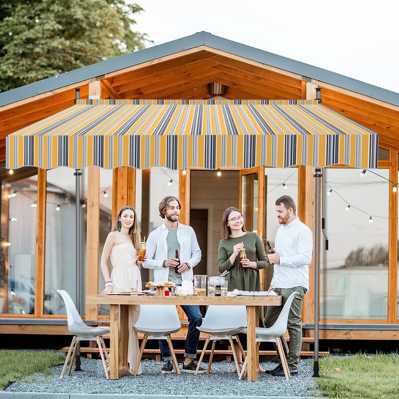 Markise Klemmmarkise Höhenverstellbare Balkonmarkise Sonnenschutz Markise ohne Bohren für Terrasse Balkon 200cm Gelb Blau