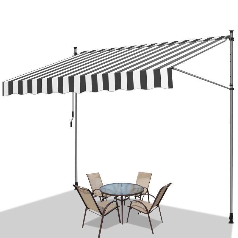 Markise ohne Bohren Klemmmarkise Balkonmarkise für Terrasse Balkon 350cm Weiß Grau