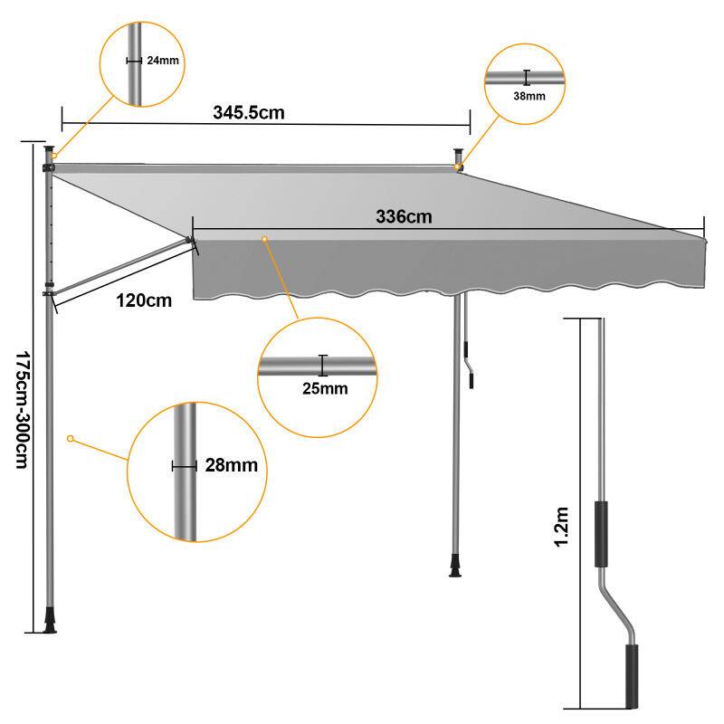Markise ohne Bohren Klemmmarkise Balkonmarkise für Terrasse Balkon 350cm Beige
