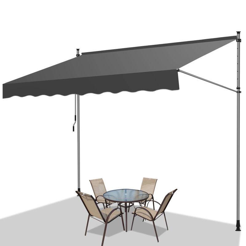 Markise ohne Bohren Klemmmarkise Balkonmarkise für Terrasse Balkon 350cm Grau