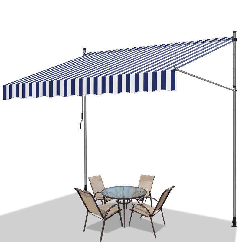 Markise ohne Bohren Klemmmarkise Balkonmarkise für Terrasse Balkon 350cm Weiß Blau