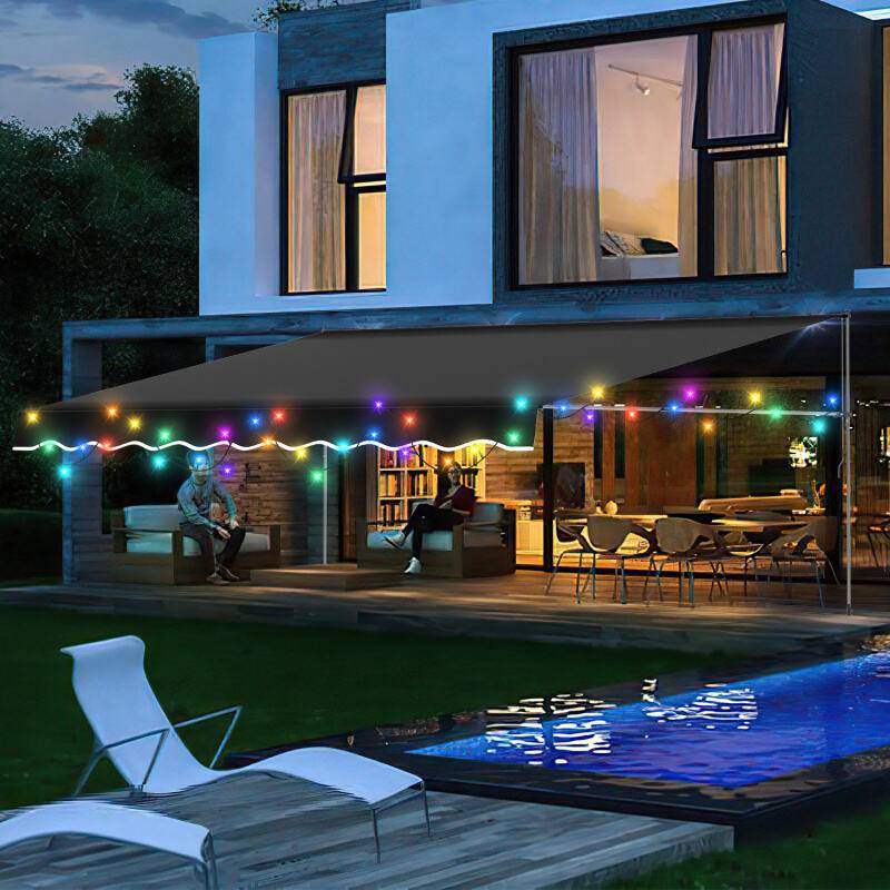 Markise Klemmmarkise mit LED Höhenverstellbare Balkonmarkise Sonnenschutz Markise ohne Bohren für Terrasse Balkon 300cm Grau