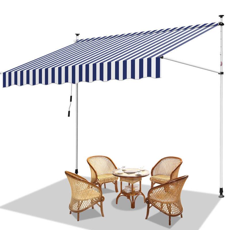 Klemmmarkise Markise ohne Bohren Höhenverstellbare Balkonmarkise Sonnenmarkise Balkon 250cm Weiß Blau