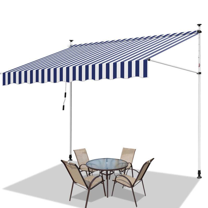 Klemmmarkise Markise ohne Bohren Höhenverstellbare Balkonmarkise Sonnenmarkise Balkon 300cm Weiß Blau