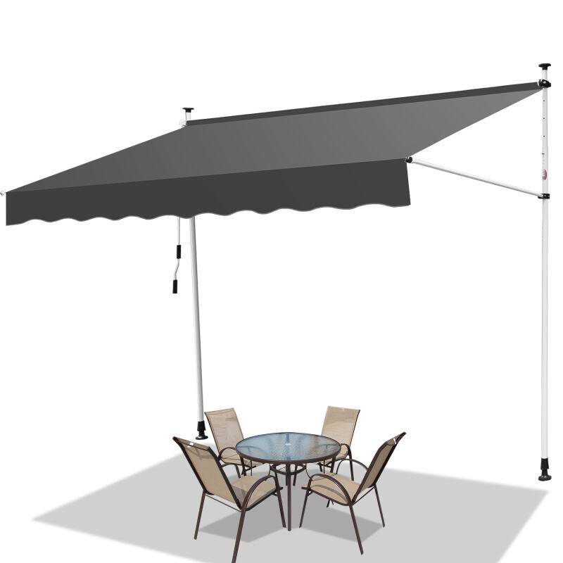 Klemmmarkise Markise ohne Bohren Höhenverstellbare Balkonmarkise Sonnenmarkise Balkon 350cm Grau