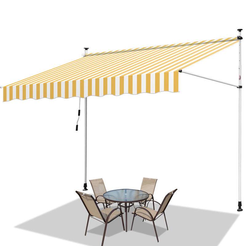 Klemmmarkise Markise ohne Bohren Höhenverstellbare Balkonmarkise Sonnenmarkise Balkon 350cm Weiß Gelb