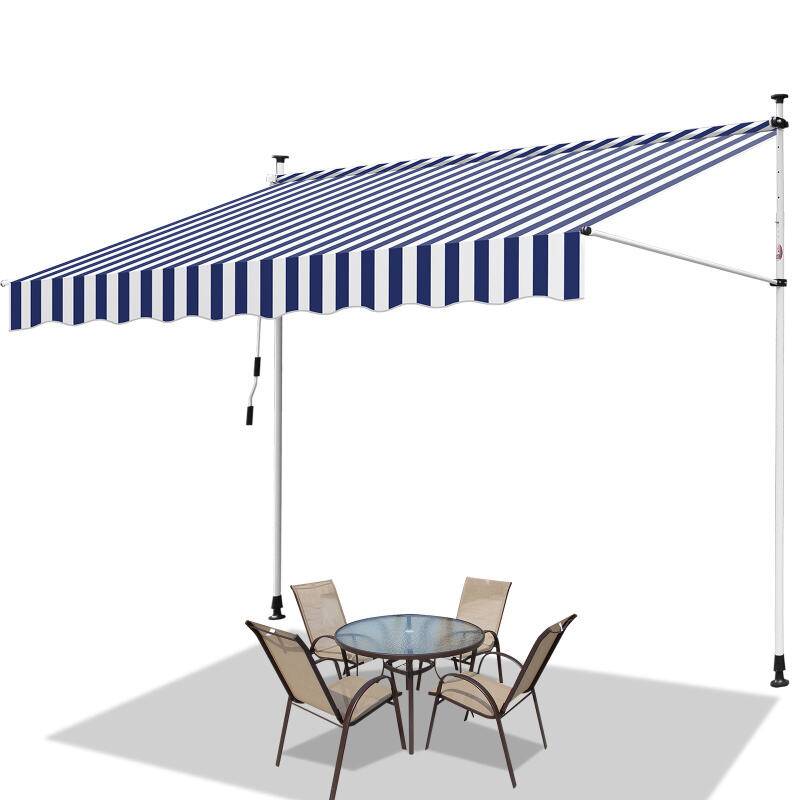 Klemmmarkise Markise ohne Bohren Höhenverstellbare Balkonmarkise Sonnenmarkise Balkon 350cm Weiß Blau