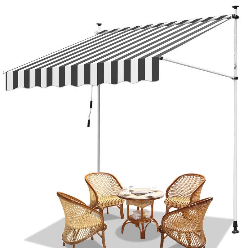 Markise Klemmmarkise Höhenverstellbare Balkonmarkise Sonnenschutz Markise ohne Bohren für Terrasse Balkon 150cm Weiß Grau