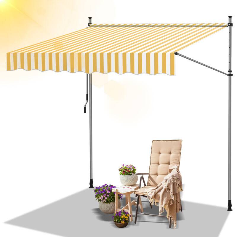 Markise Klemmmarkise Höhenverstellbare Balkonmarkise Sonnenschutz Markise ohne Bohren für Terrasse Balkon 400cm Weiß Gelb