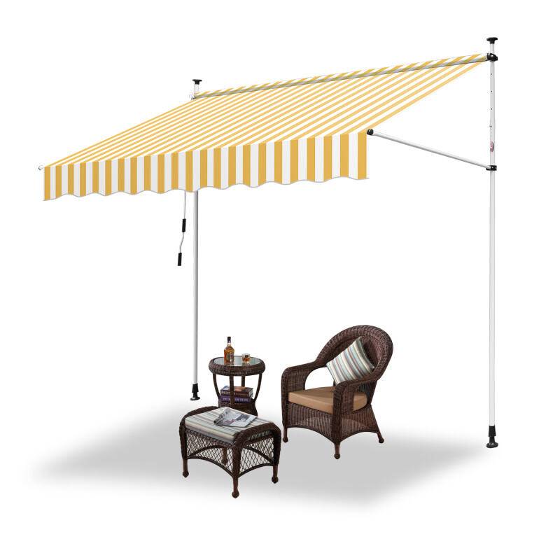 Markise Klemmmarkise Höhenverstellbare Balkonmarkise Sonnenschutz Markise ohne Bohren für Terrasse Balkon 200cm Weiß Gelb