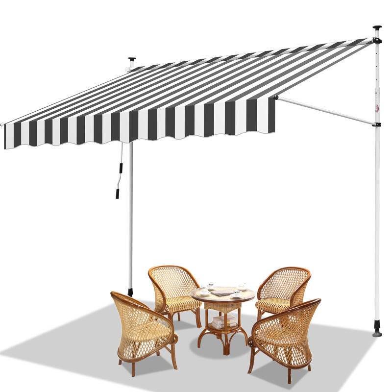 Markise Klemmmarkise Höhenverstellbare Balkonmarkise Sonnenschutz Markise ohne Bohren für Terrasse Balkon 250cm Weiß Grau