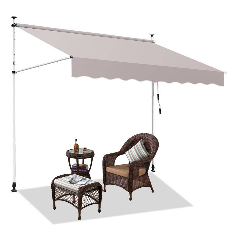 Markise Klemmmarkise Höhenverstellbare Balkonmarkise Sonnenschutz Markise ohne Bohren für Terrasse Balkon 250cm Beige