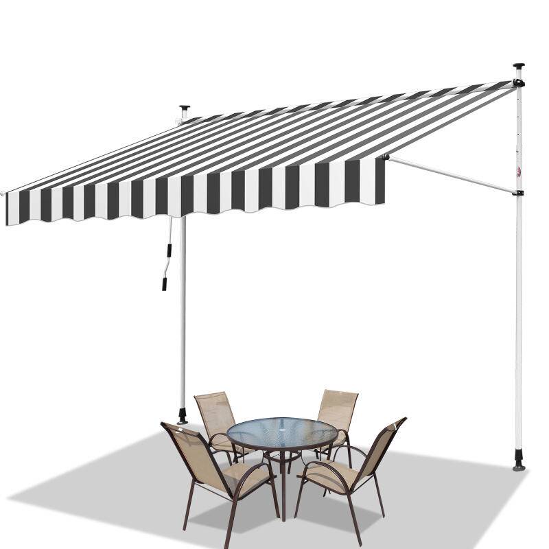 Markise Klemmmarkise Höhenverstellbare Balkonmarkise Sonnenschutz Markise ohne Bohren für Terrasse Balkon 300cm Weiß Grau