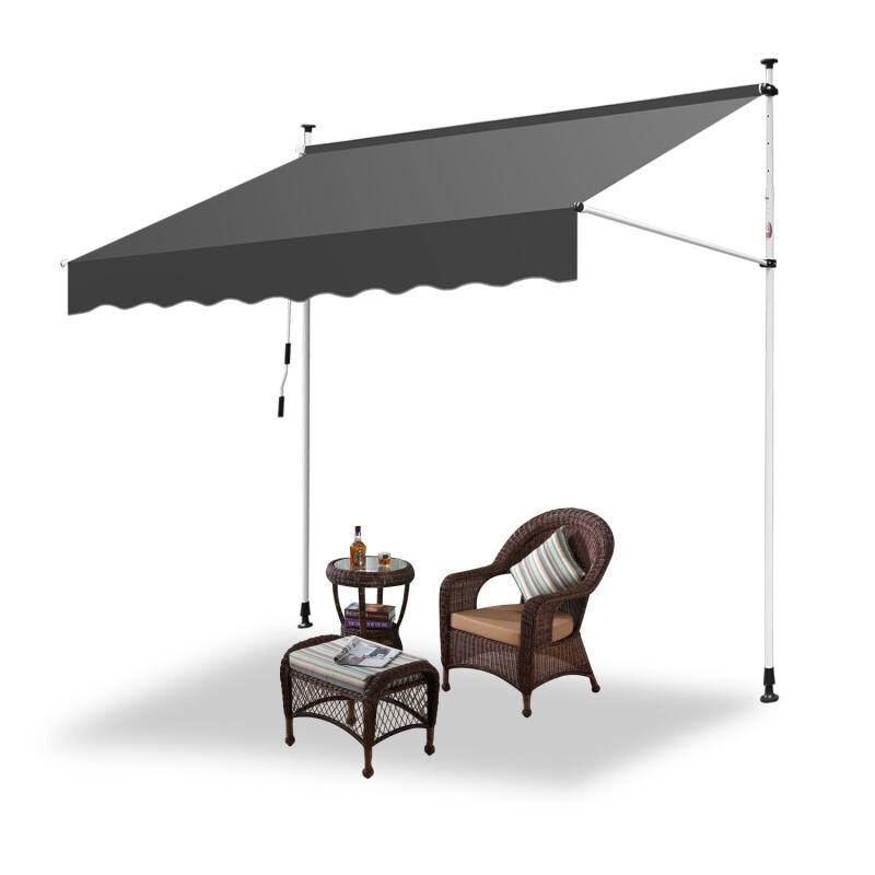 Markise Klemmmarkise Höhenverstellbare Balkonmarkise Sonnenschutz Markise ohne Bohren für Terrasse Balkon 300cm Grau