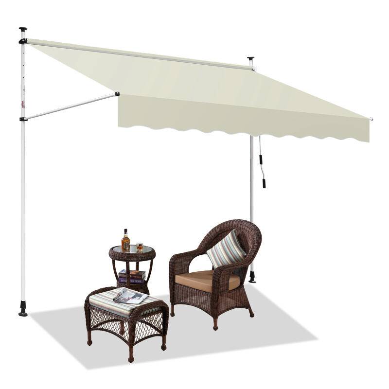 Markise Klemmmarkise Höhenverstellbare Balkonmarkise Sonnenschutz Markise ohne Bohren für Terrasse Balkon 300cm Beige