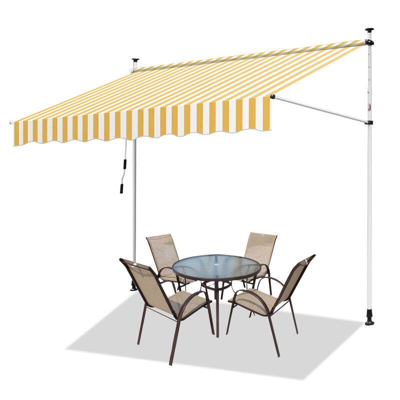Markise Klemmmarkise Höhenverstellbare Balkonmarkise Sonnenschutz Markise ohne Bohren für Terrasse Balkon 350cm Weiß Gelb