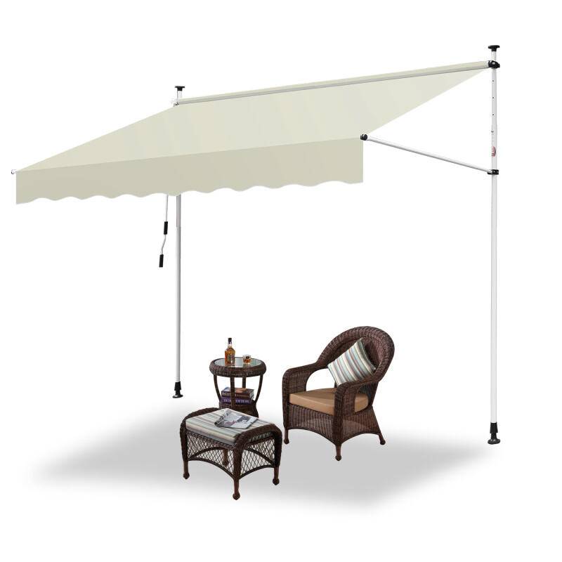 Markise Klemmmarkise Höhenverstellbare Balkonmarkise Sonnenschutz Markise ohne Bohren für Terrasse Balkon 350cm Beige