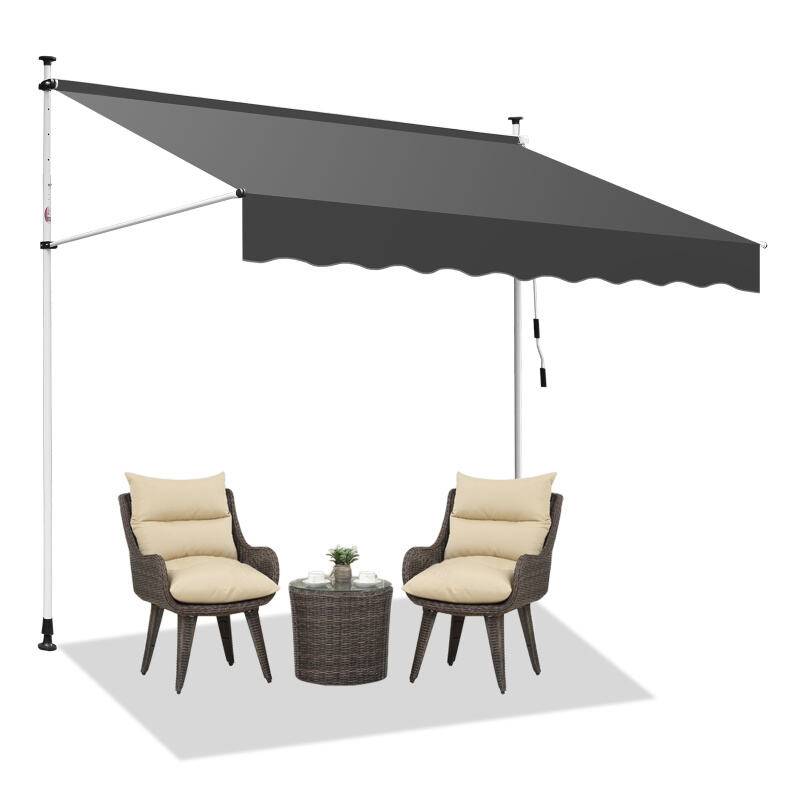 Markise Klemmmarkise Höhenverstellbare Balkonmarkise Sonnenschutz Markise ohne Bohren für Terrasse Balkon 400cm Grau