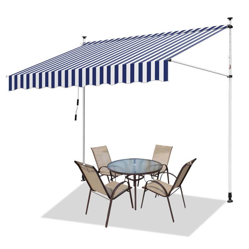 Markise Klemmmarkise Höhenverstellbare Balkonmarkise Sonnenschutz Markise ohne Bohren für Terrasse Balkon 400cm Weiß Blau
