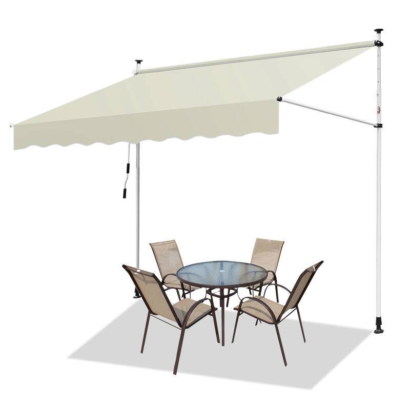 Markise Klemmmarkise Höhenverstellbare Balkonmarkise Sonnenschutz Markise ohne Bohren für Terrasse Balkon 400cm Beige