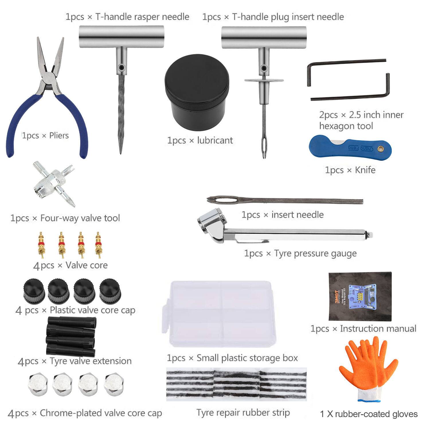 73Tlg Kfz PKW Reifen Reparatur,Autoreifen Flickzeug Pannenset für LKW ,Reparaturset für Autoreifen