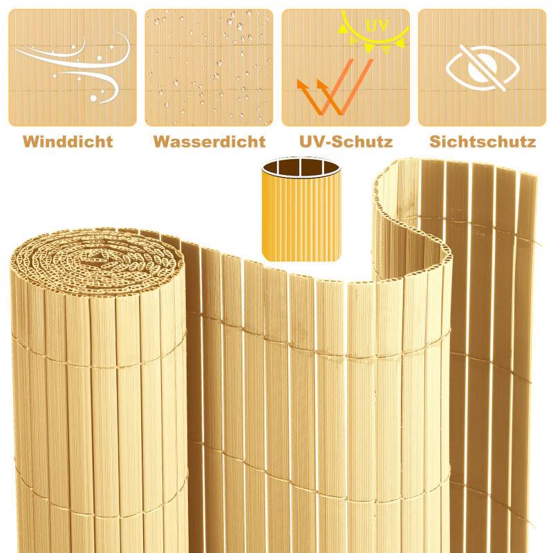 80x400cm Sichtschutzmatte PVC Bambus Sichtschutz Garten Sichtschutzzaun Balkon Zaun Windschutz Balkonverkleidung, Bambus