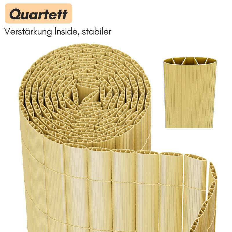 Sichtschutzmatte PVC Sichtschutzzaun Bambus Windschutz fur Garten Balkon und Terrasse 100x500cm Stabile W-Form