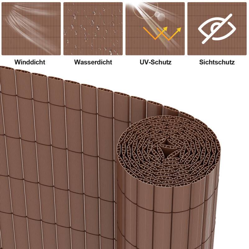 Sichtschutzmatte PVC Sichtschutzzaun braun Windschutz fur Garten Balkon und Terrasse 160x700cm Stabile W-Form