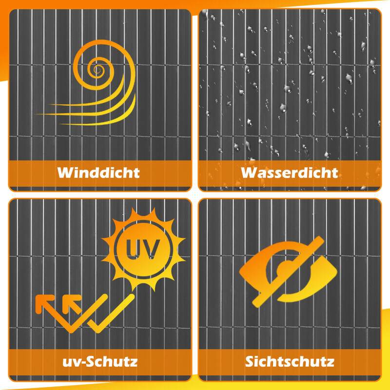 Sichtschutzmatte PVC Sichtschutzzaun grau Windschutz fur Garten Balkon und Terrasse 90x400cm
